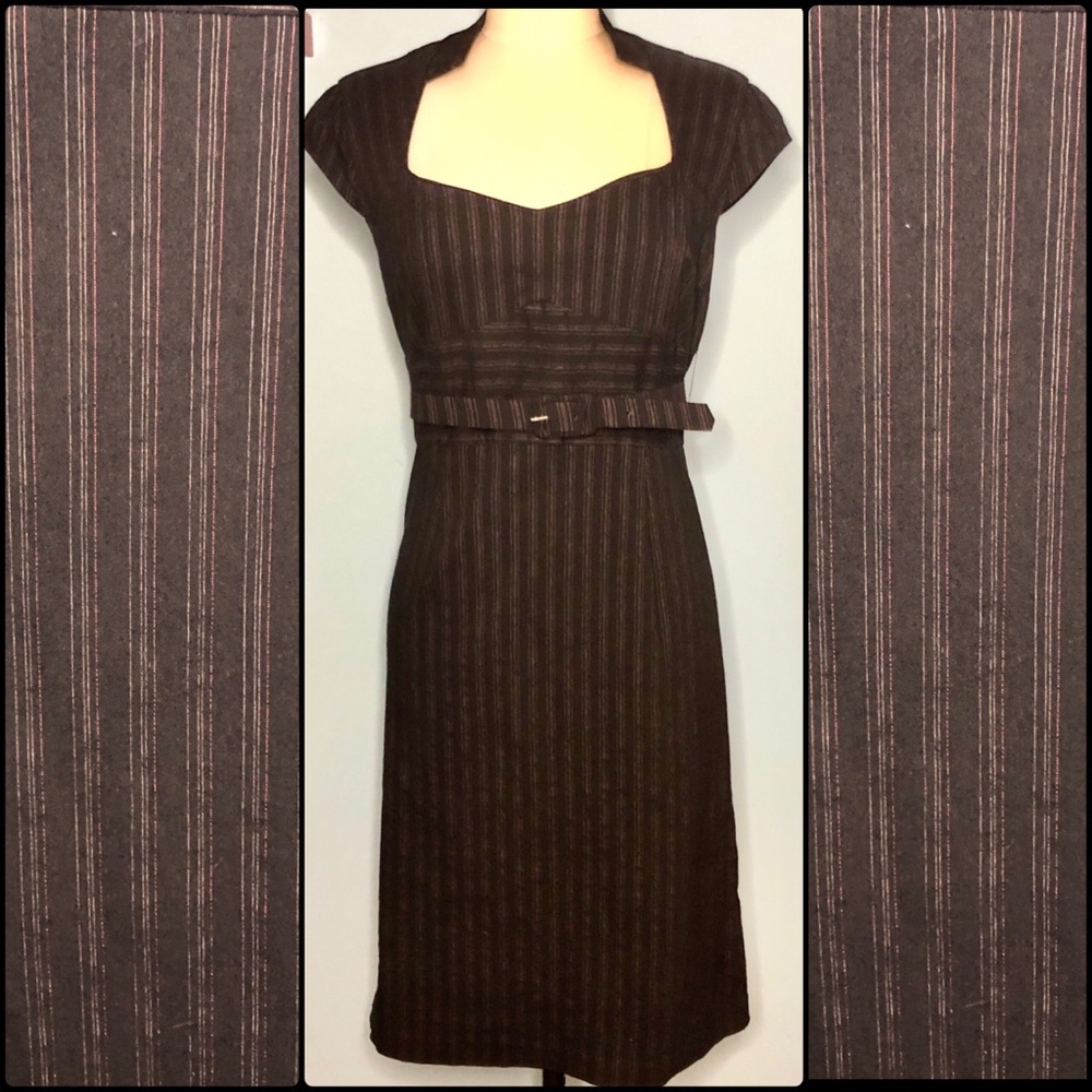 Le Château Pinstripe Pleated Retro Goth Pencil Dress Stop Staring! M